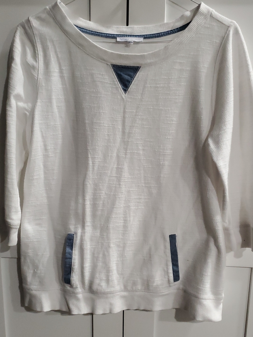 Talbots White Sweatshirt with Blue Trim Accents 100%cotton